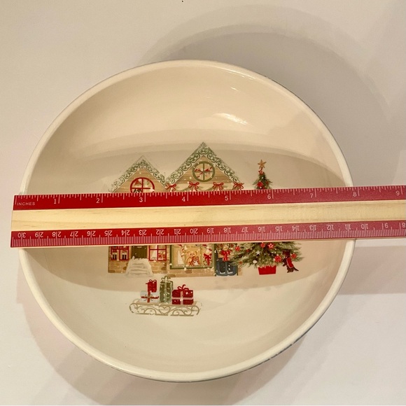 Pier 1  Xmas Village Scenes 8” Bowls Toy Store Christmas Ironstone Set of 2 - Picture 7 of 9